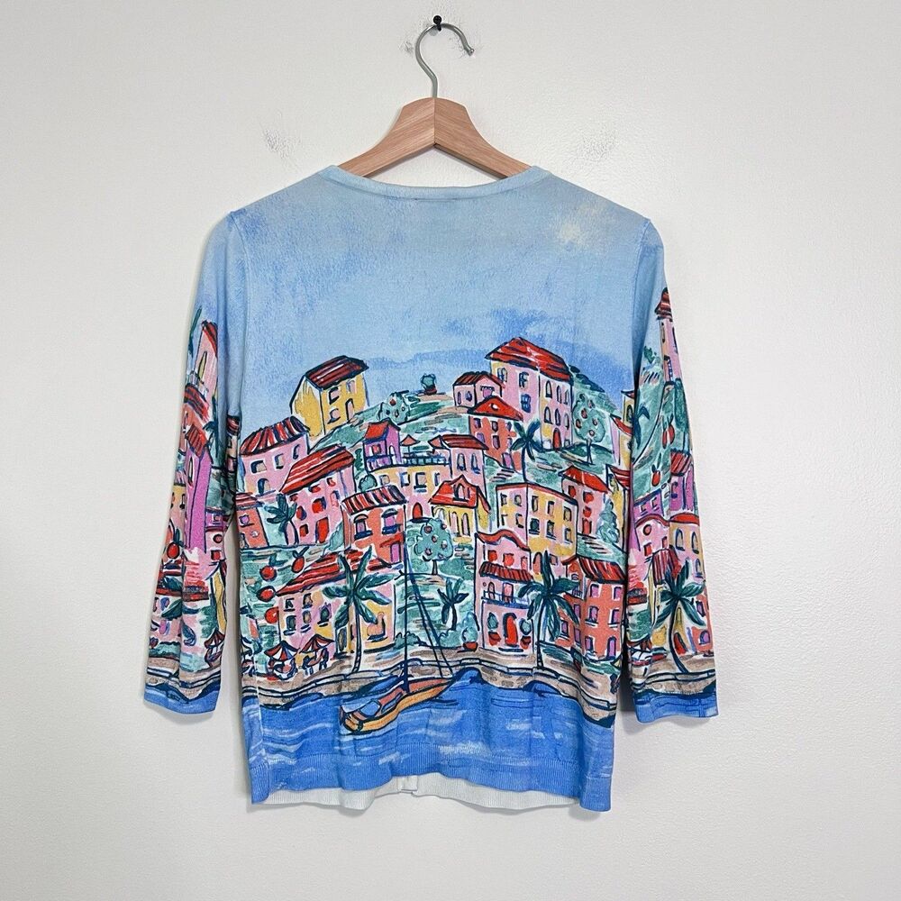 Talbots Charming Cardigan Scenic Riviera Cotton Coastal Novelty Size M - Picture 7 of 9